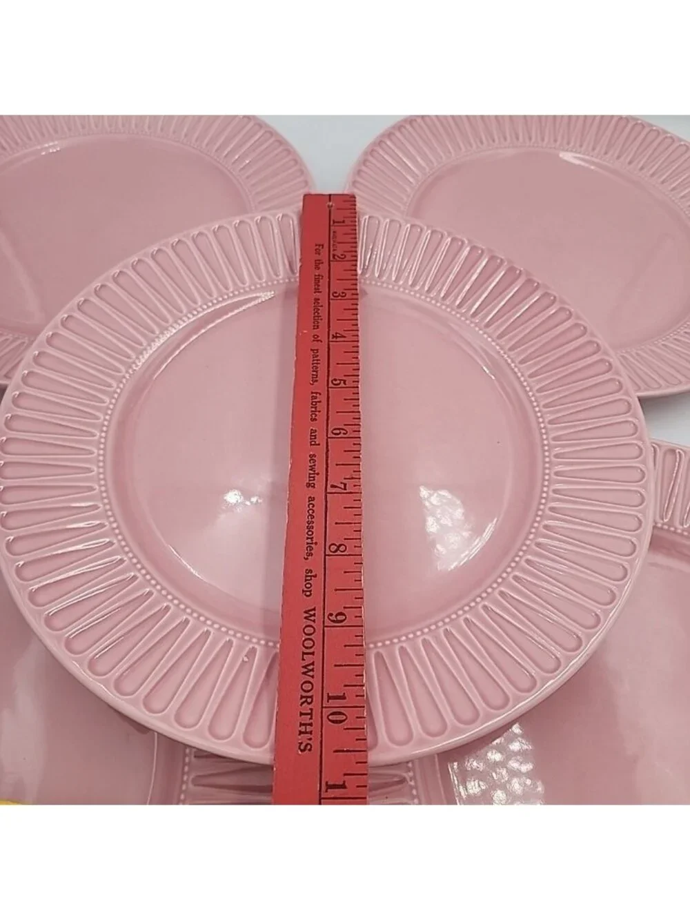 Set Of 5 Ikea Pink Ceramic Dinner Plate Ribbed Edges 10.75
